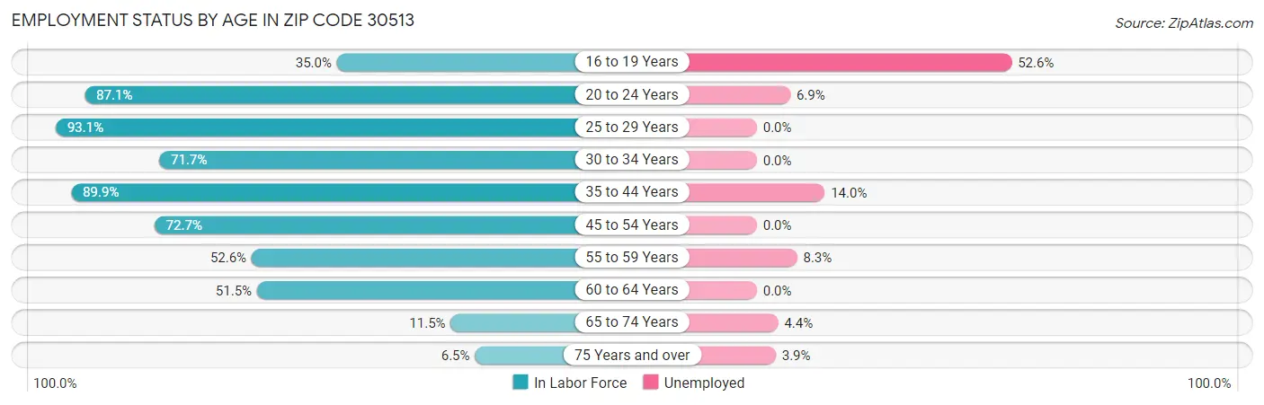 Employment Status by Age in Zip Code 30513