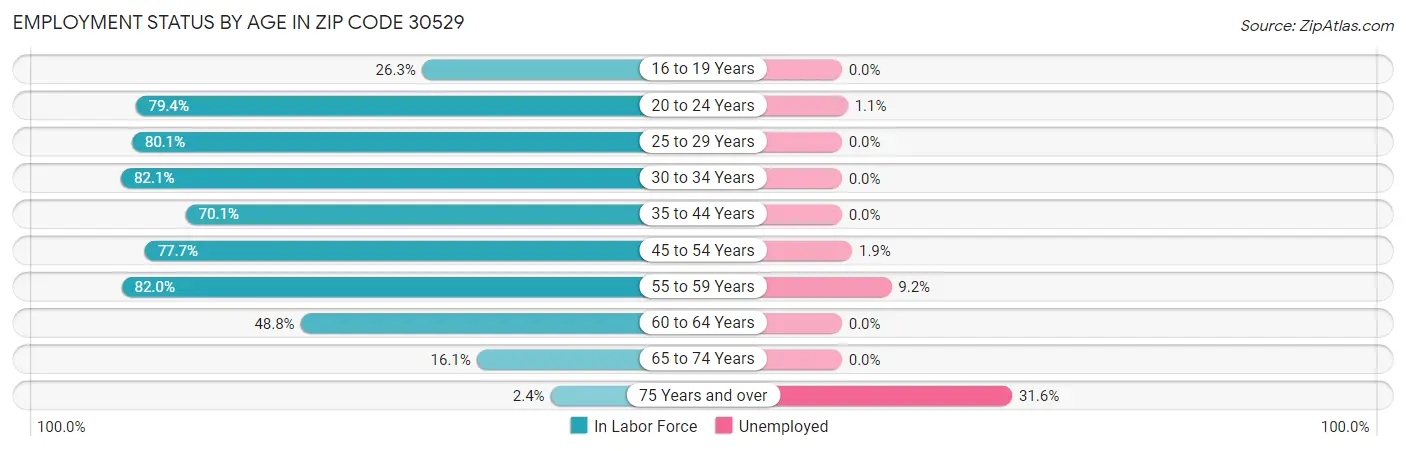 Employment Status by Age in Zip Code 30529