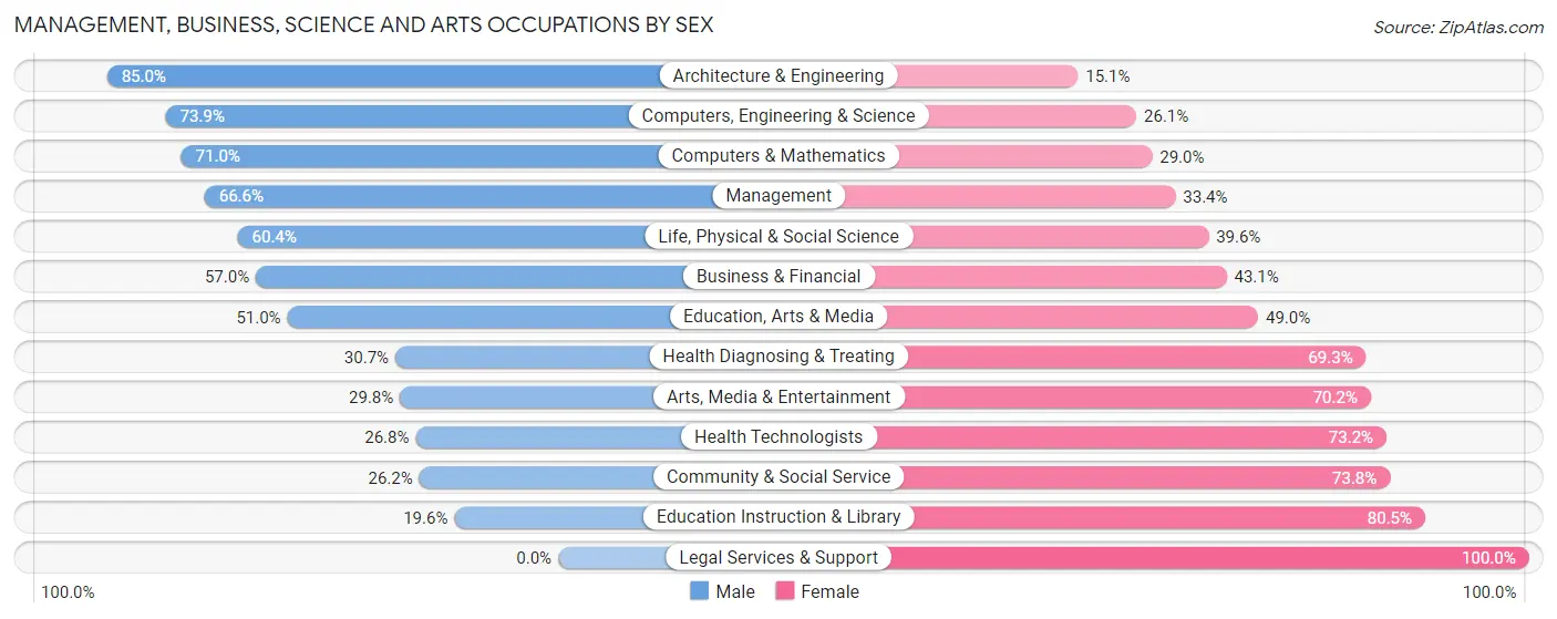 Management, Business, Science and Arts Occupations by Sex in Zip Code 30534