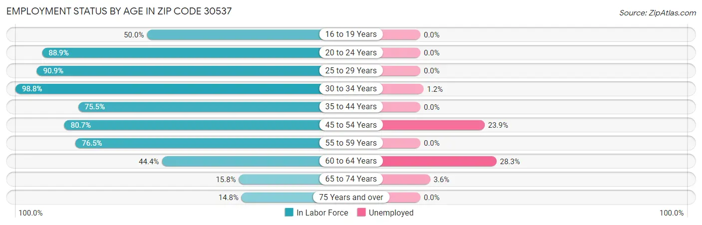 Employment Status by Age in Zip Code 30537