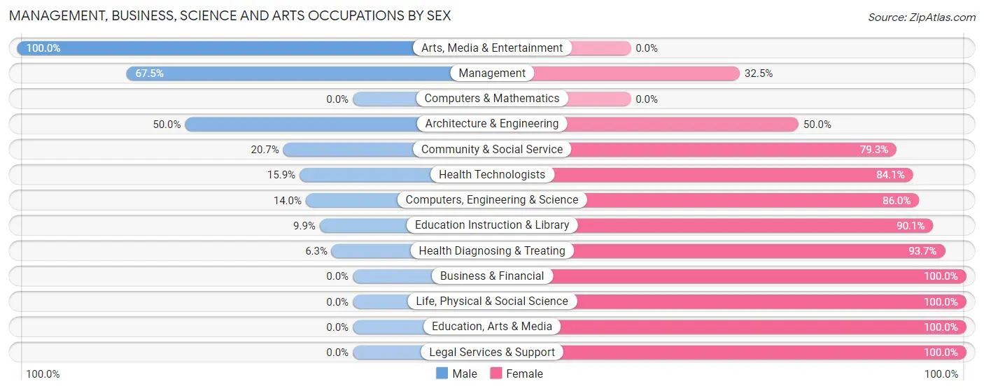 Management, Business, Science and Arts Occupations by Sex in Zip Code 30564