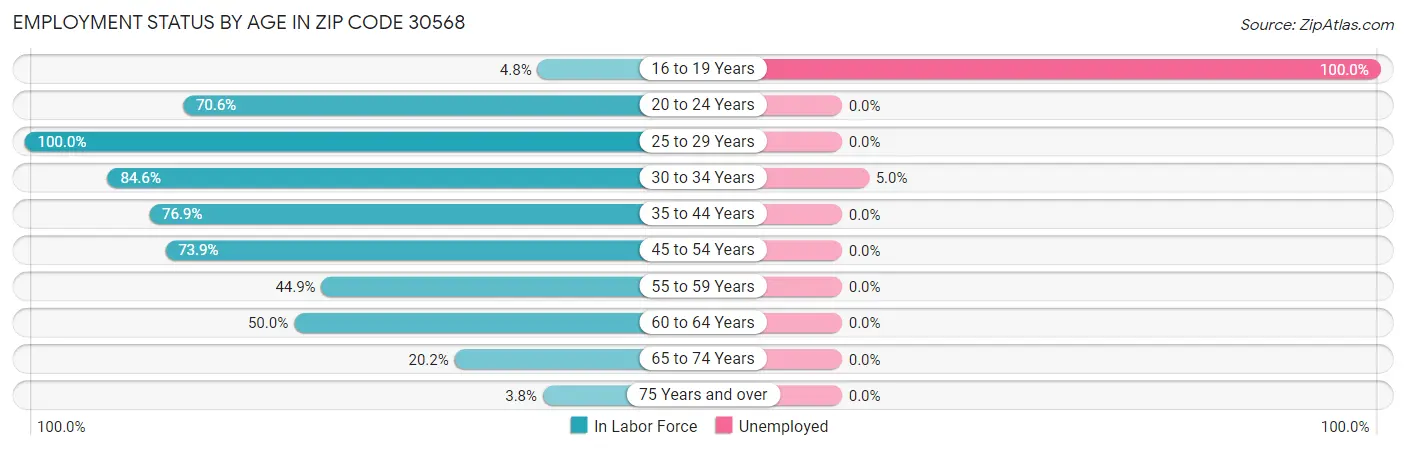 Employment Status by Age in Zip Code 30568