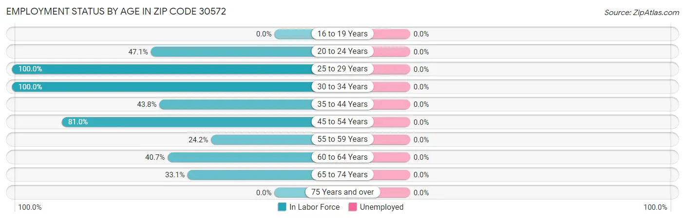 Employment Status by Age in Zip Code 30572