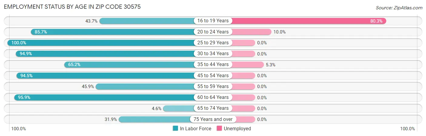 Employment Status by Age in Zip Code 30575