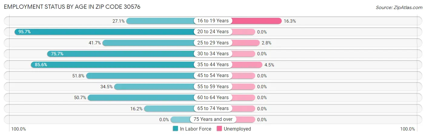 Employment Status by Age in Zip Code 30576