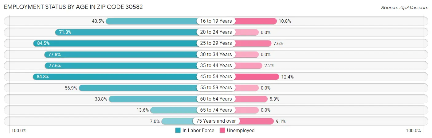 Employment Status by Age in Zip Code 30582
