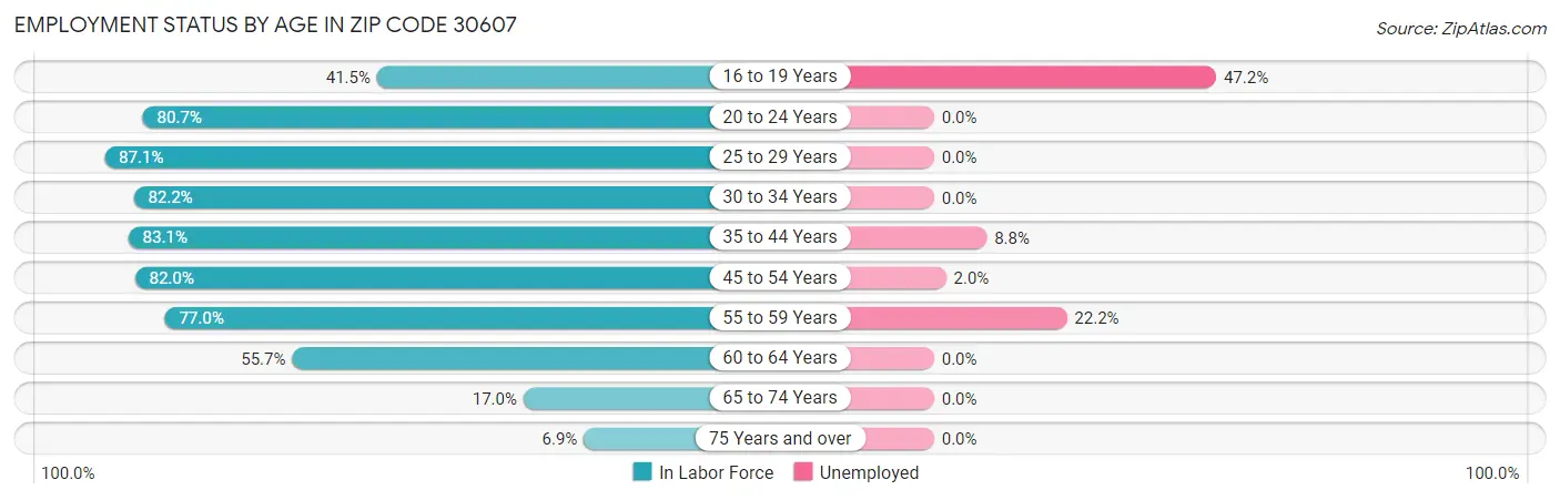 Employment Status by Age in Zip Code 30607