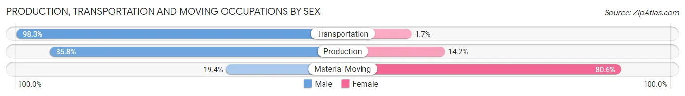 Production, Transportation and Moving Occupations by Sex in Zip Code 30622