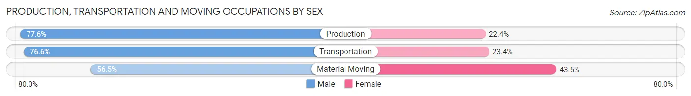 Production, Transportation and Moving Occupations by Sex in Zip Code 30628