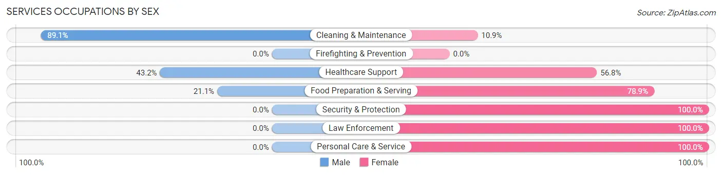 Services Occupations by Sex in Zip Code 30628