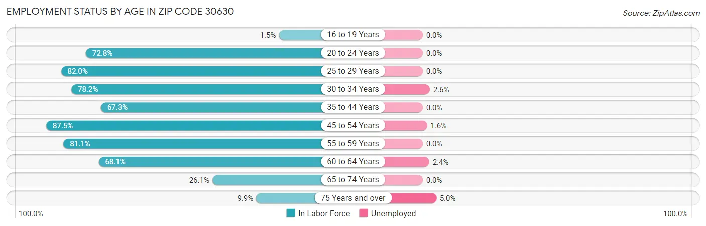 Employment Status by Age in Zip Code 30630
