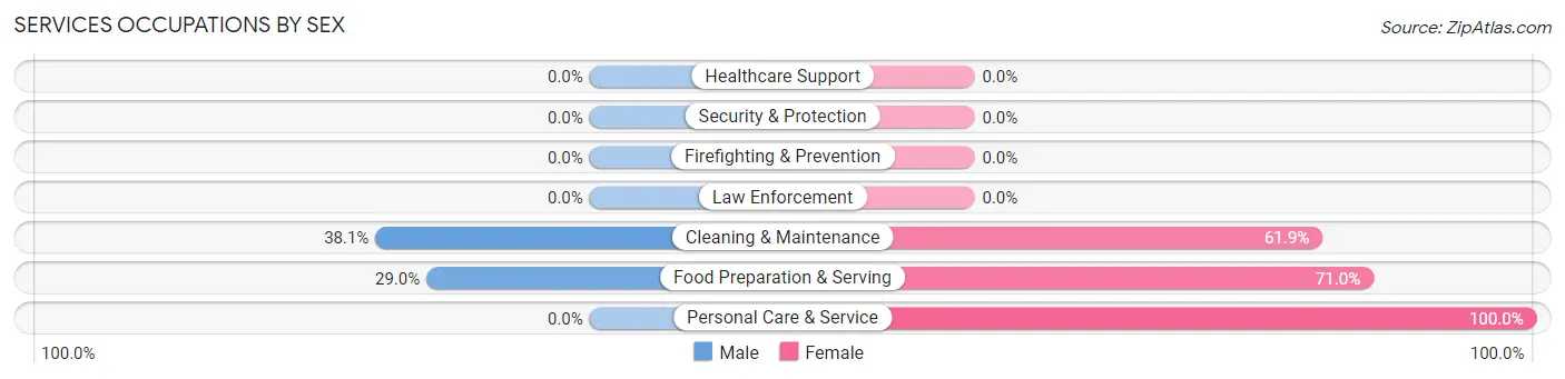 Services Occupations by Sex in Zip Code 30634