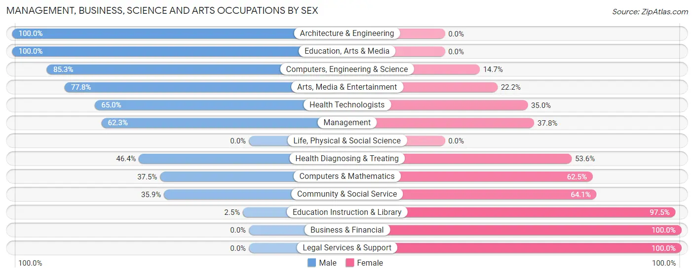Management, Business, Science and Arts Occupations by Sex in Zip Code 30663