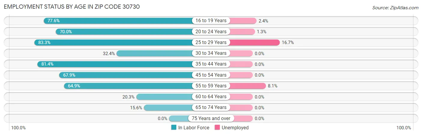 Employment Status by Age in Zip Code 30730