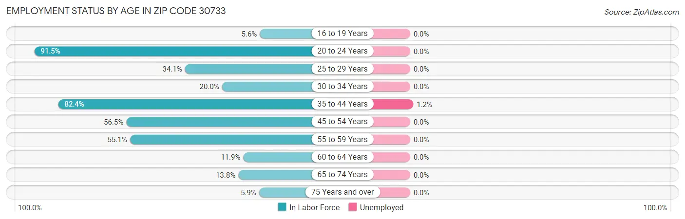 Employment Status by Age in Zip Code 30733