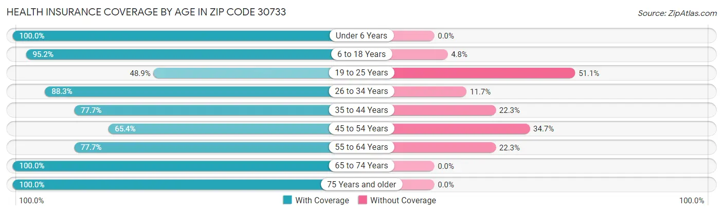 Health Insurance Coverage by Age in Zip Code 30733