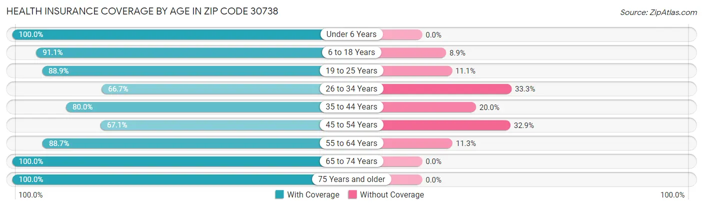Health Insurance Coverage by Age in Zip Code 30738