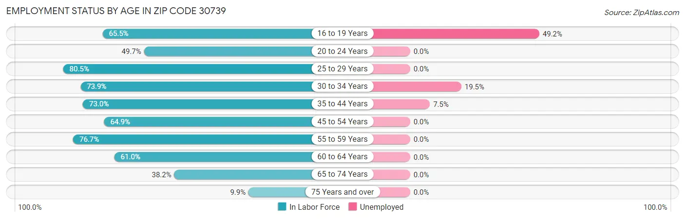 Employment Status by Age in Zip Code 30739