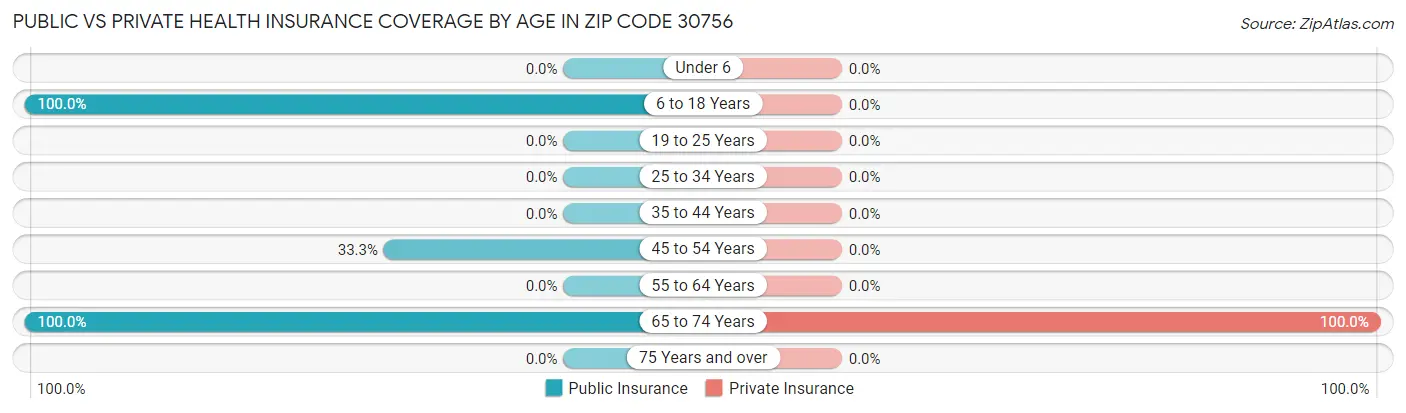 Public vs Private Health Insurance Coverage by Age in Zip Code 30756