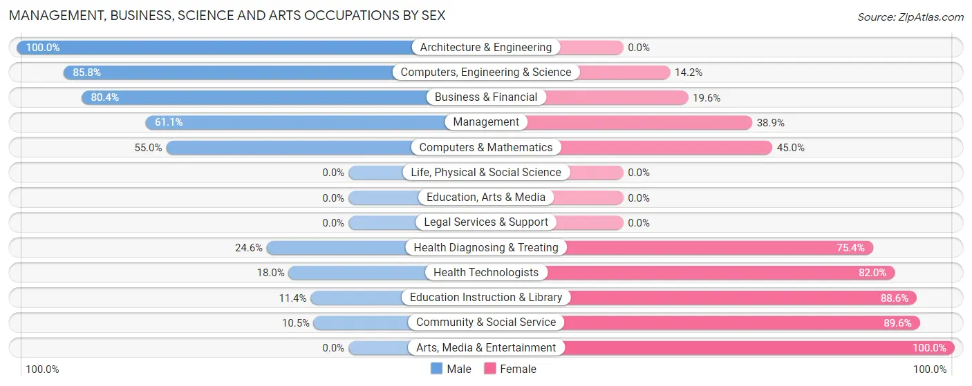 Management, Business, Science and Arts Occupations by Sex in Zip Code 30802