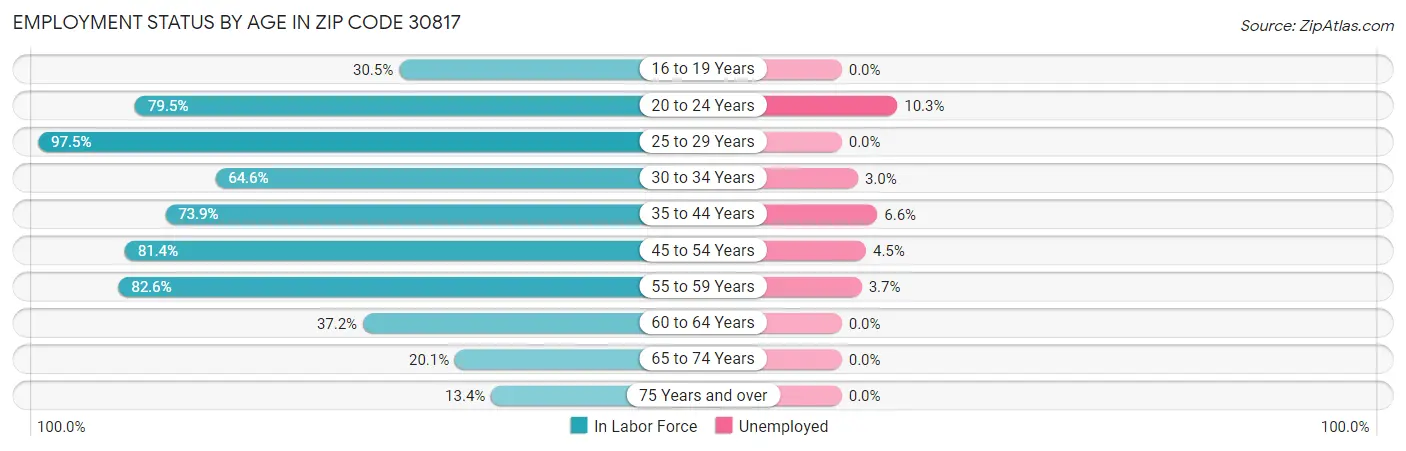 Employment Status by Age in Zip Code 30817