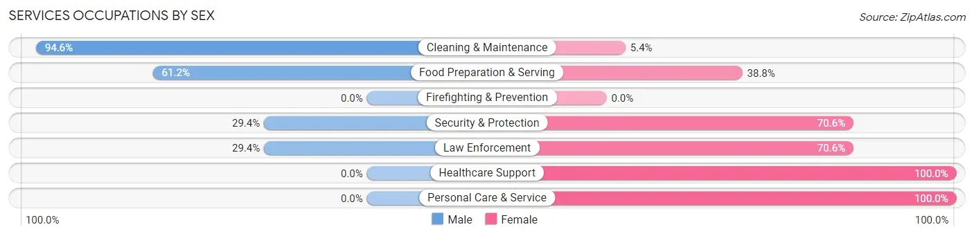 Services Occupations by Sex in Zip Code 30828