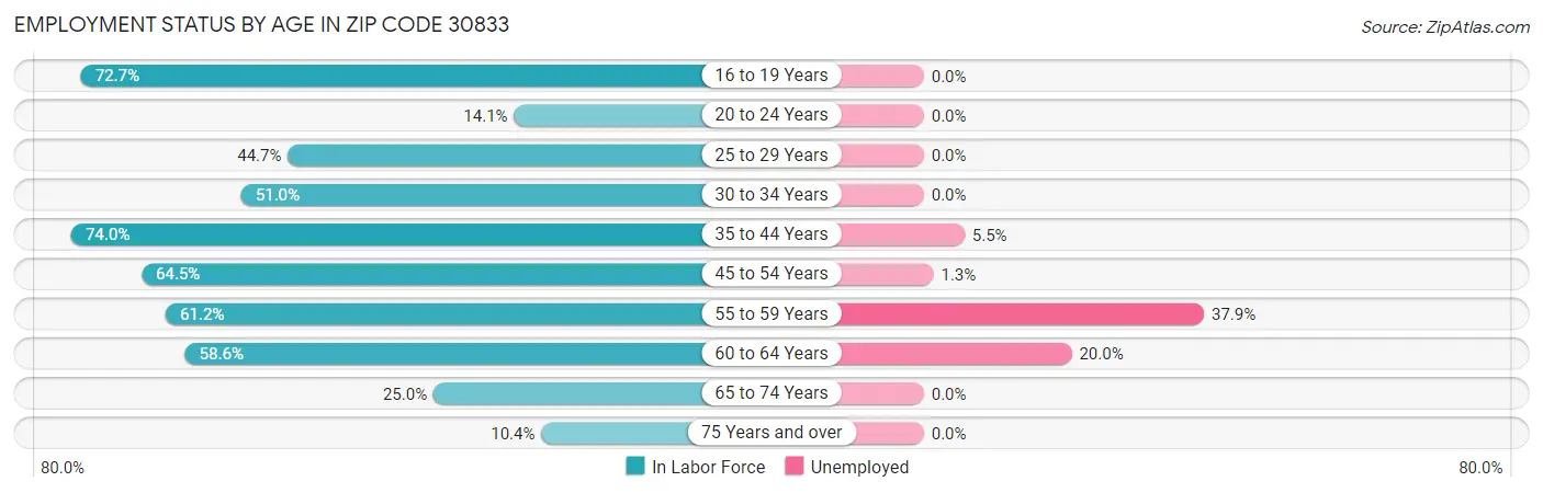 Employment Status by Age in Zip Code 30833