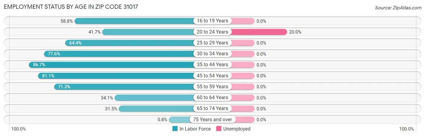 Employment Status by Age in Zip Code 31017