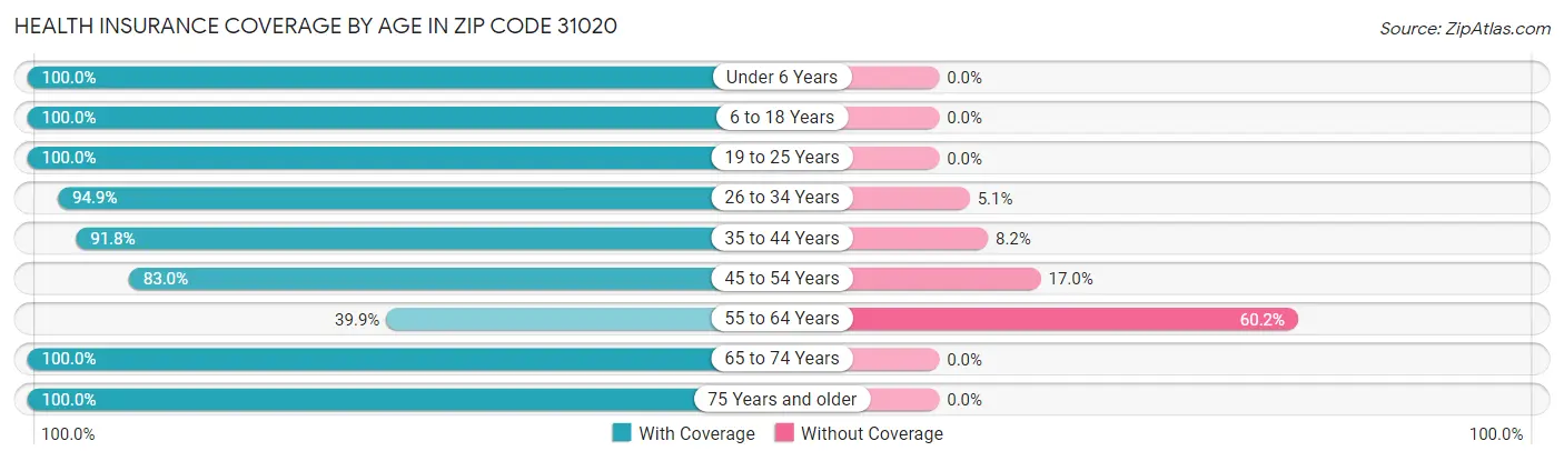 Health Insurance Coverage by Age in Zip Code 31020