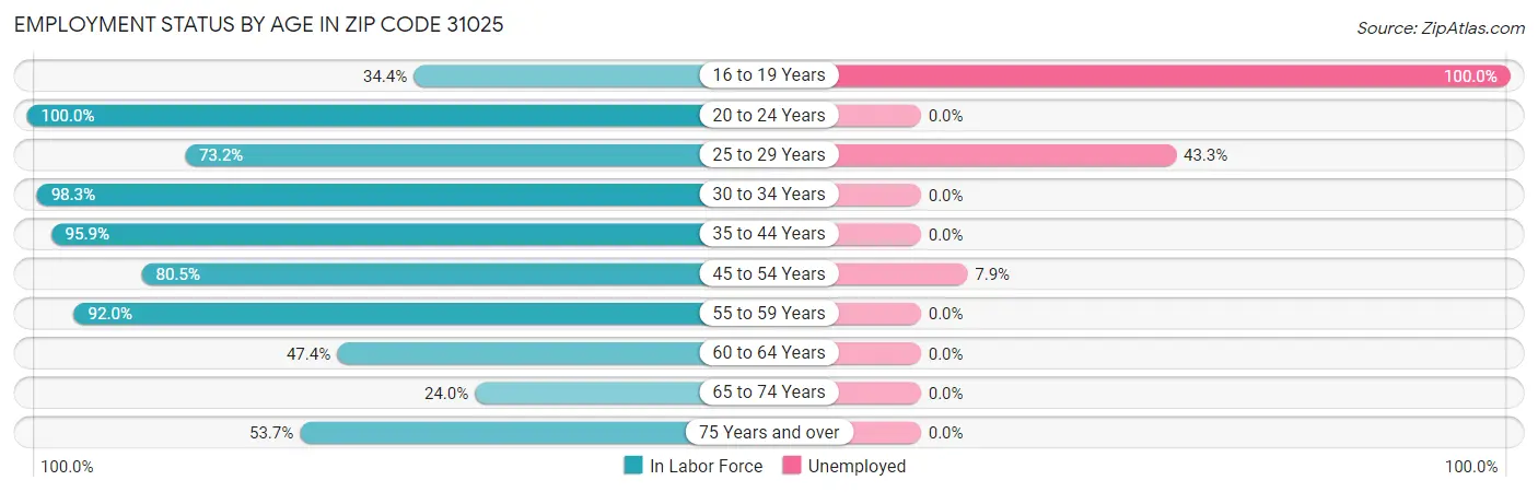 Employment Status by Age in Zip Code 31025