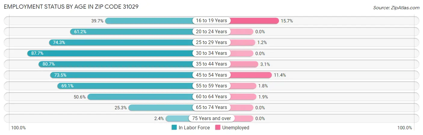 Employment Status by Age in Zip Code 31029