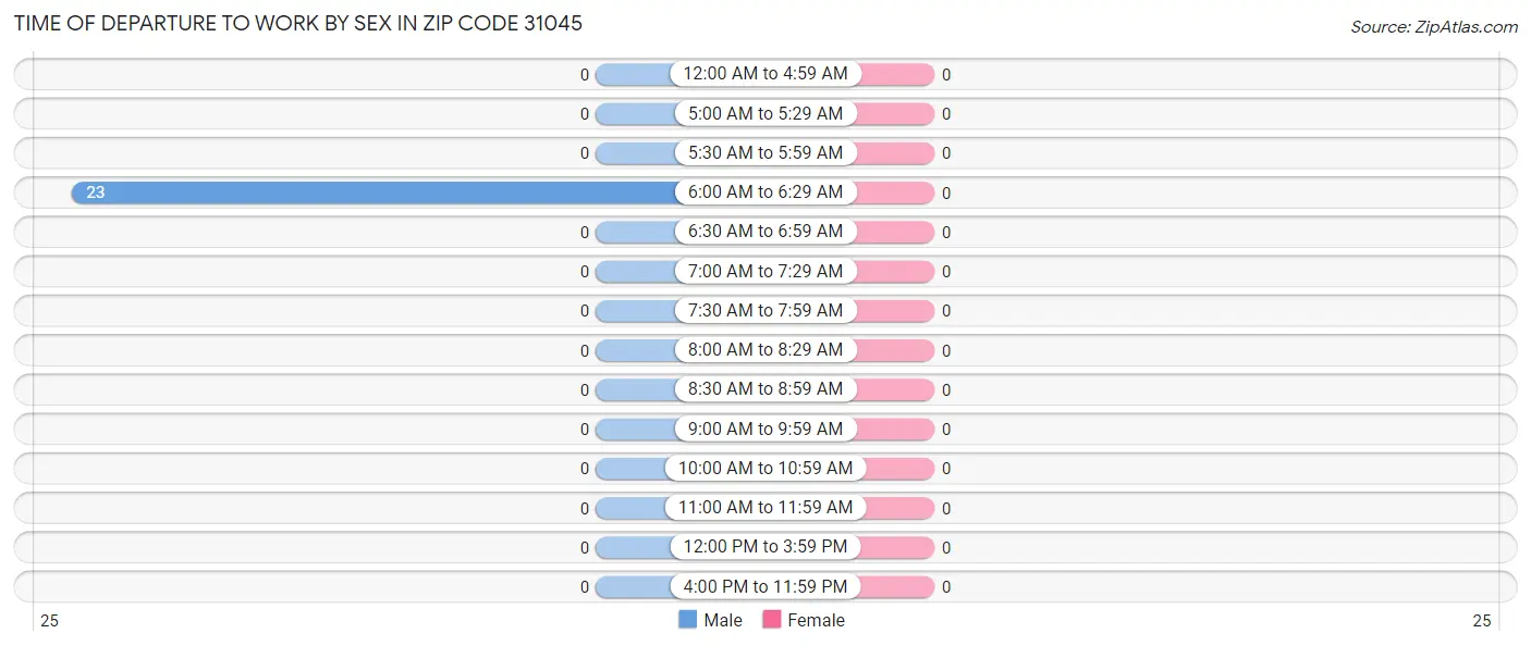 Time of Departure to Work by Sex in Zip Code 31045