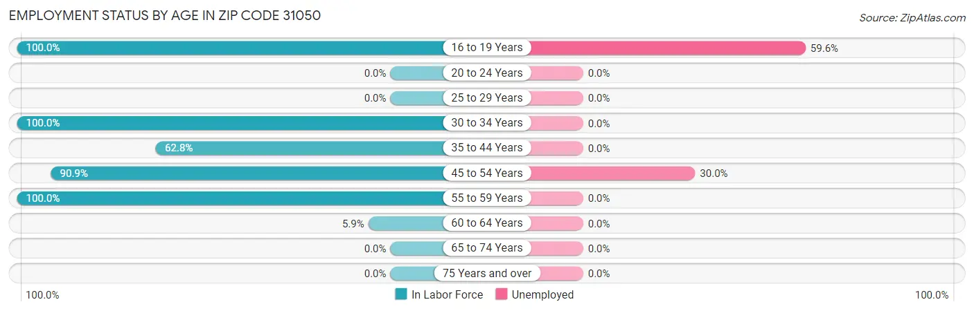 Employment Status by Age in Zip Code 31050