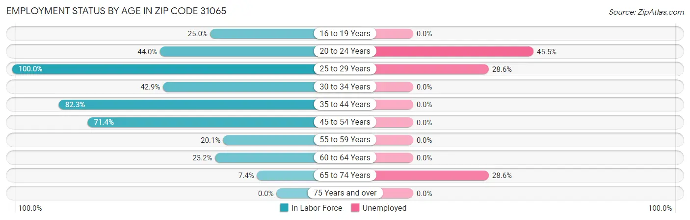 Employment Status by Age in Zip Code 31065