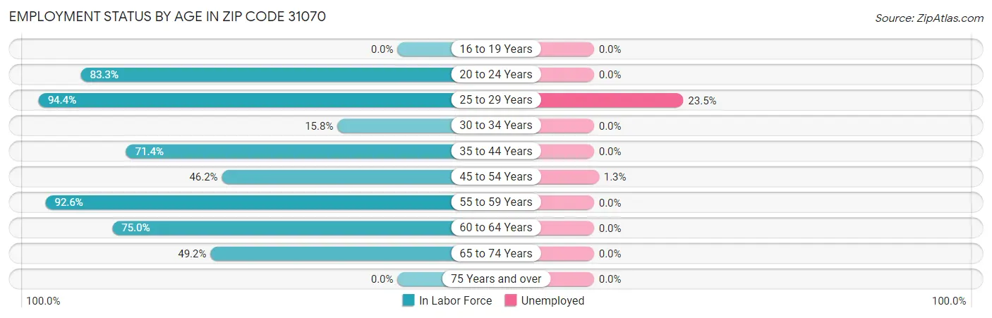 Employment Status by Age in Zip Code 31070