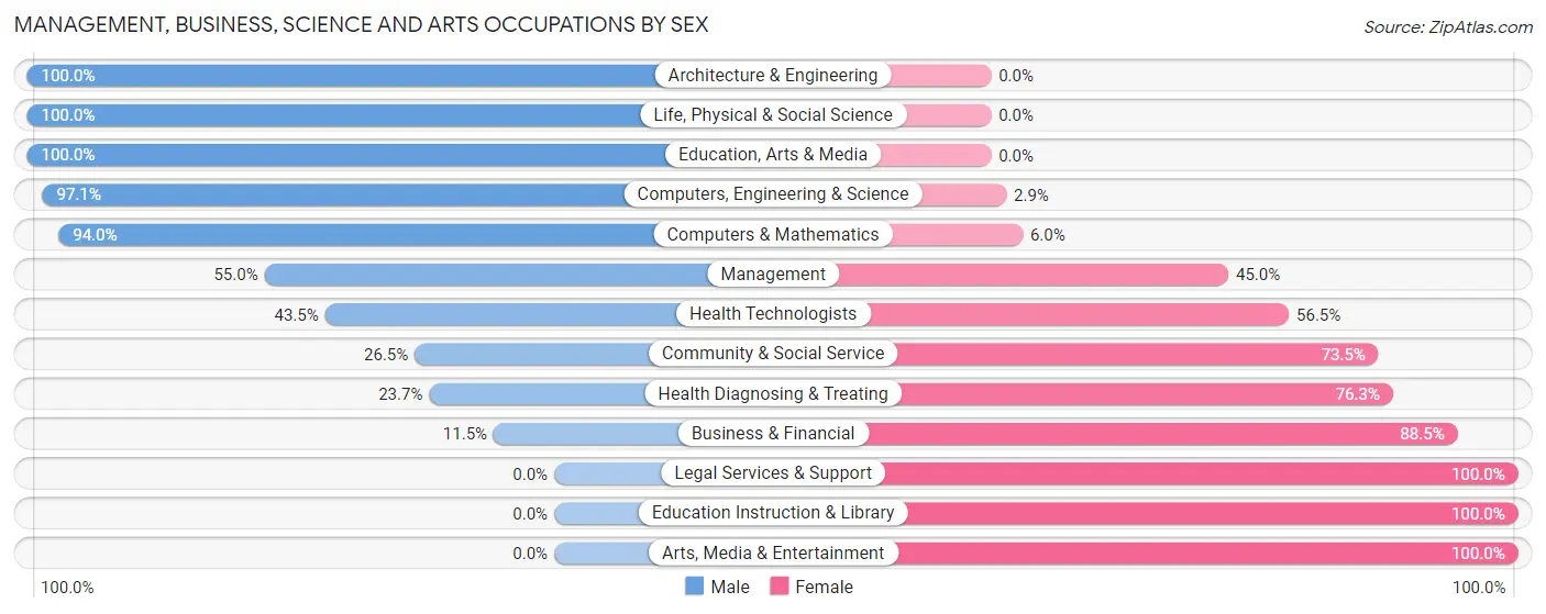 Management, Business, Science and Arts Occupations by Sex in Zip Code 31076
