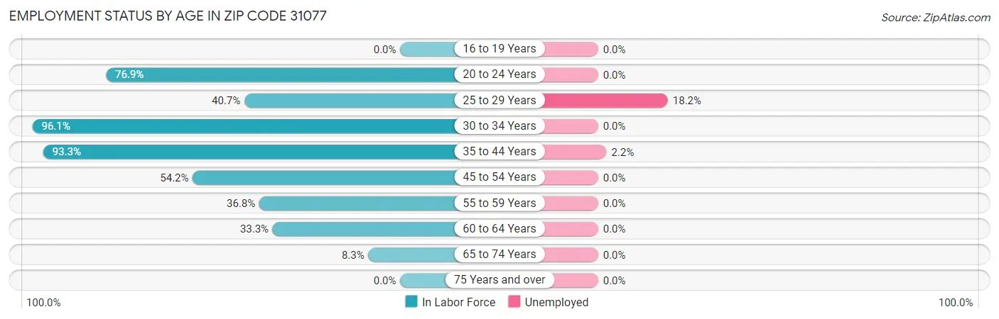 Employment Status by Age in Zip Code 31077