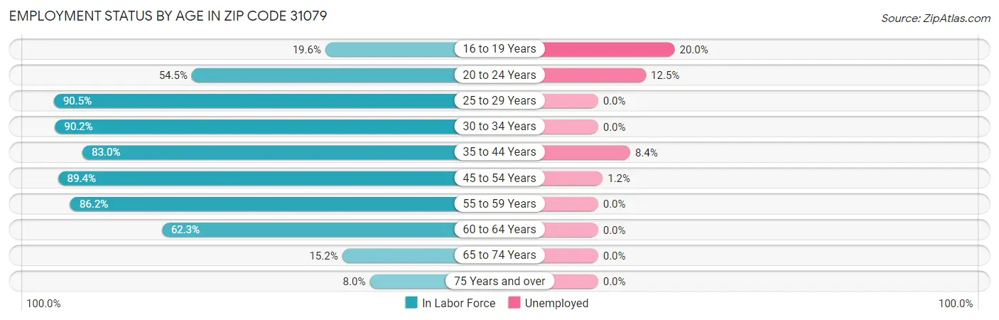 Employment Status by Age in Zip Code 31079