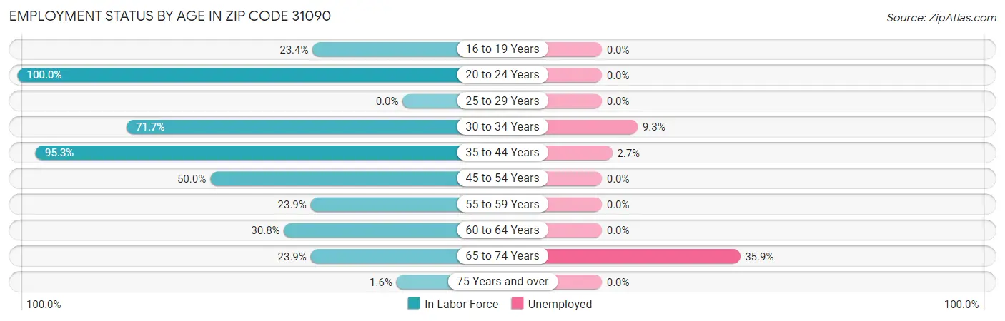 Employment Status by Age in Zip Code 31090