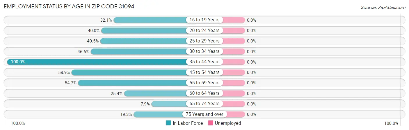 Employment Status by Age in Zip Code 31094