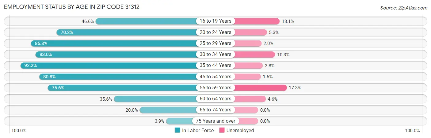 Employment Status by Age in Zip Code 31312