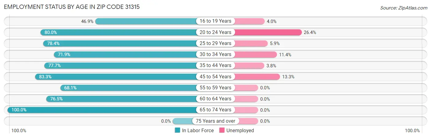 Employment Status by Age in Zip Code 31315