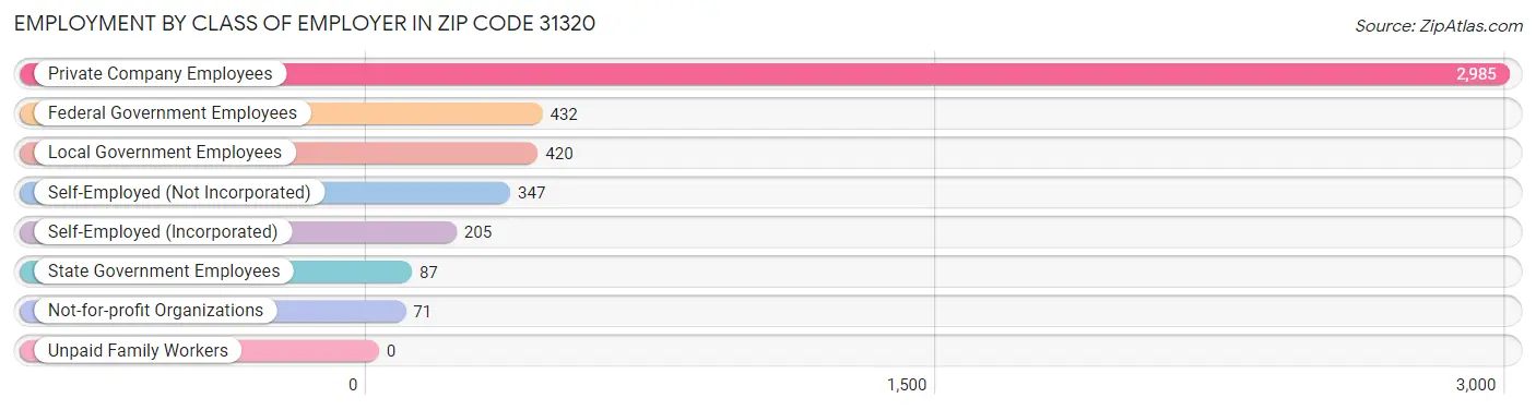 Employment by Class of Employer in Zip Code 31320