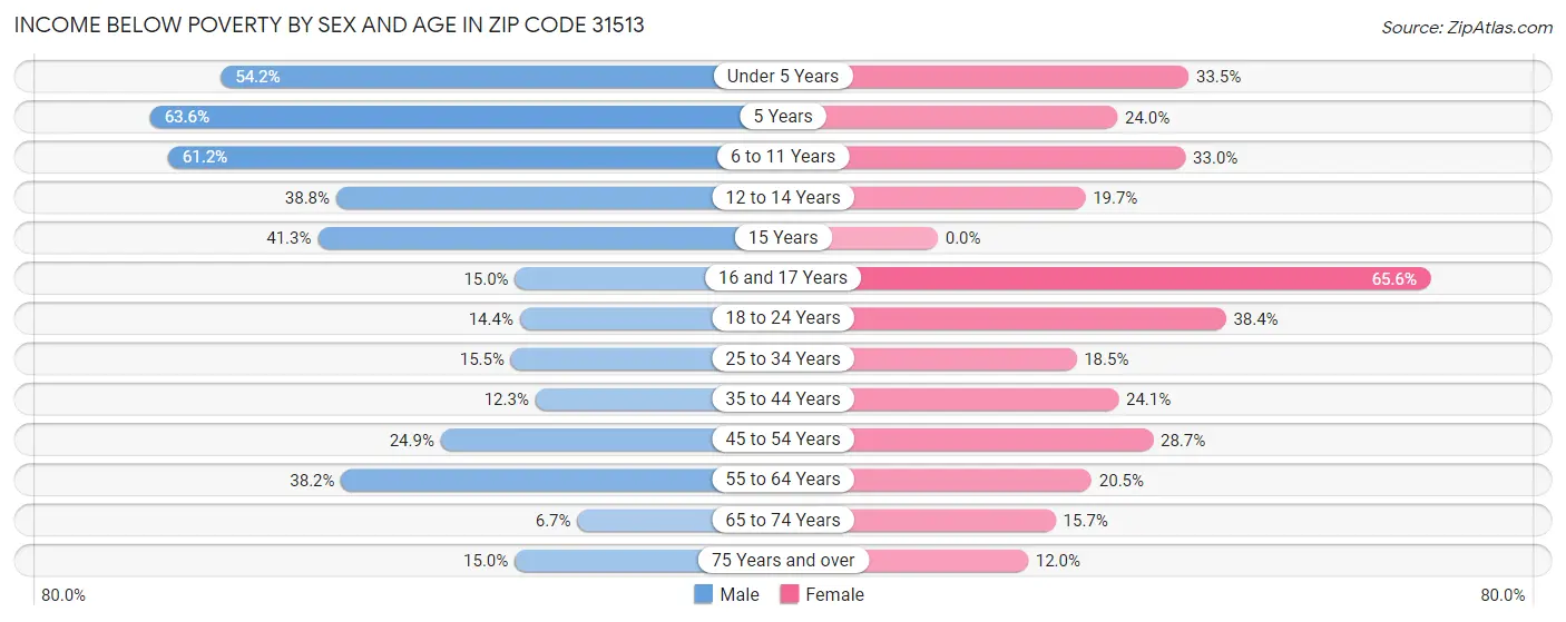 Income Below Poverty by Sex and Age in Zip Code 31513