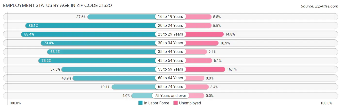 Employment Status by Age in Zip Code 31520