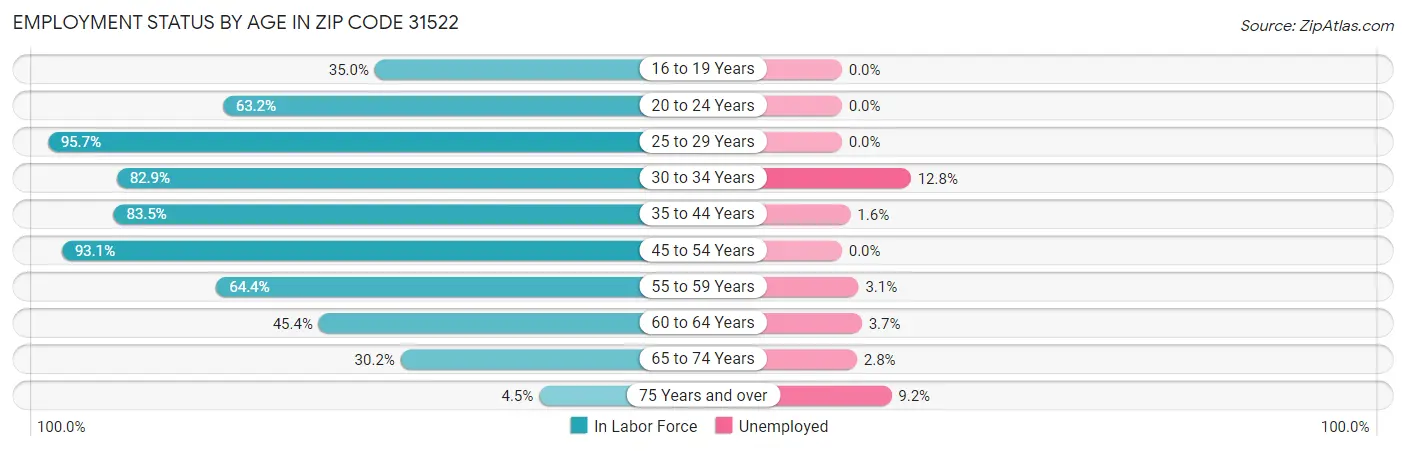 Employment Status by Age in Zip Code 31522