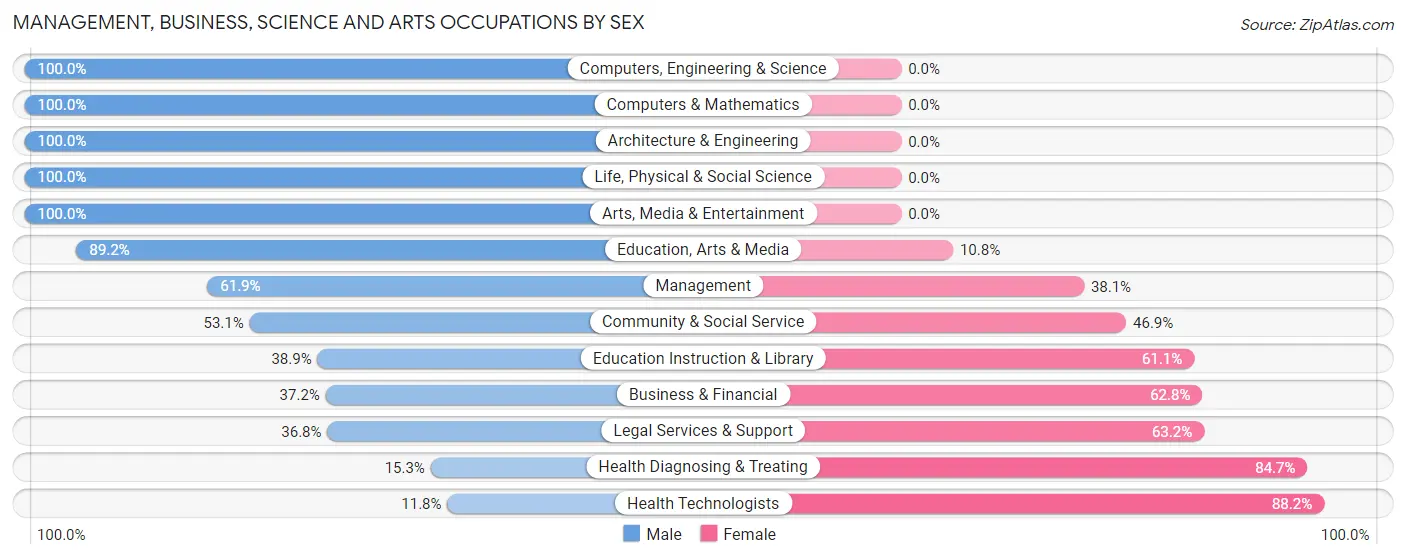 Management, Business, Science and Arts Occupations by Sex in Zip Code 31523