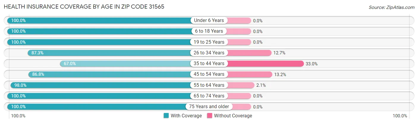 Health Insurance Coverage by Age in Zip Code 31565