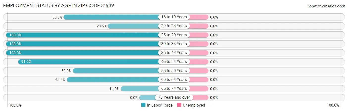 Employment Status by Age in Zip Code 31649