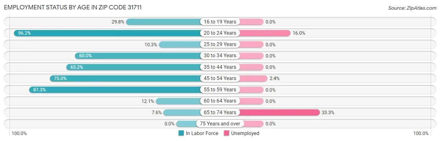 Employment Status by Age in Zip Code 31711